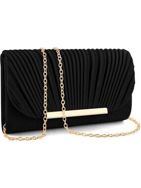 Women's B Black Clutch Purse Elegant Envelope Crossbody Shoulder Evening Bag